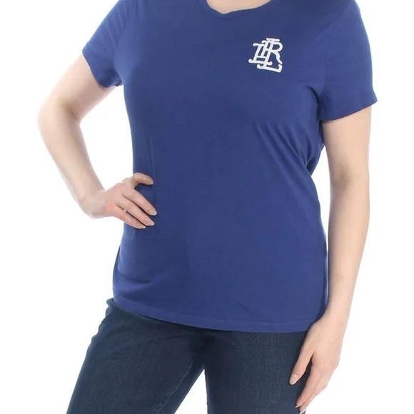 Lauren Ralph Lauren Beaded Logo T-Shirt blue white Women’s Plus Size XXL - Picture 3 of 6
